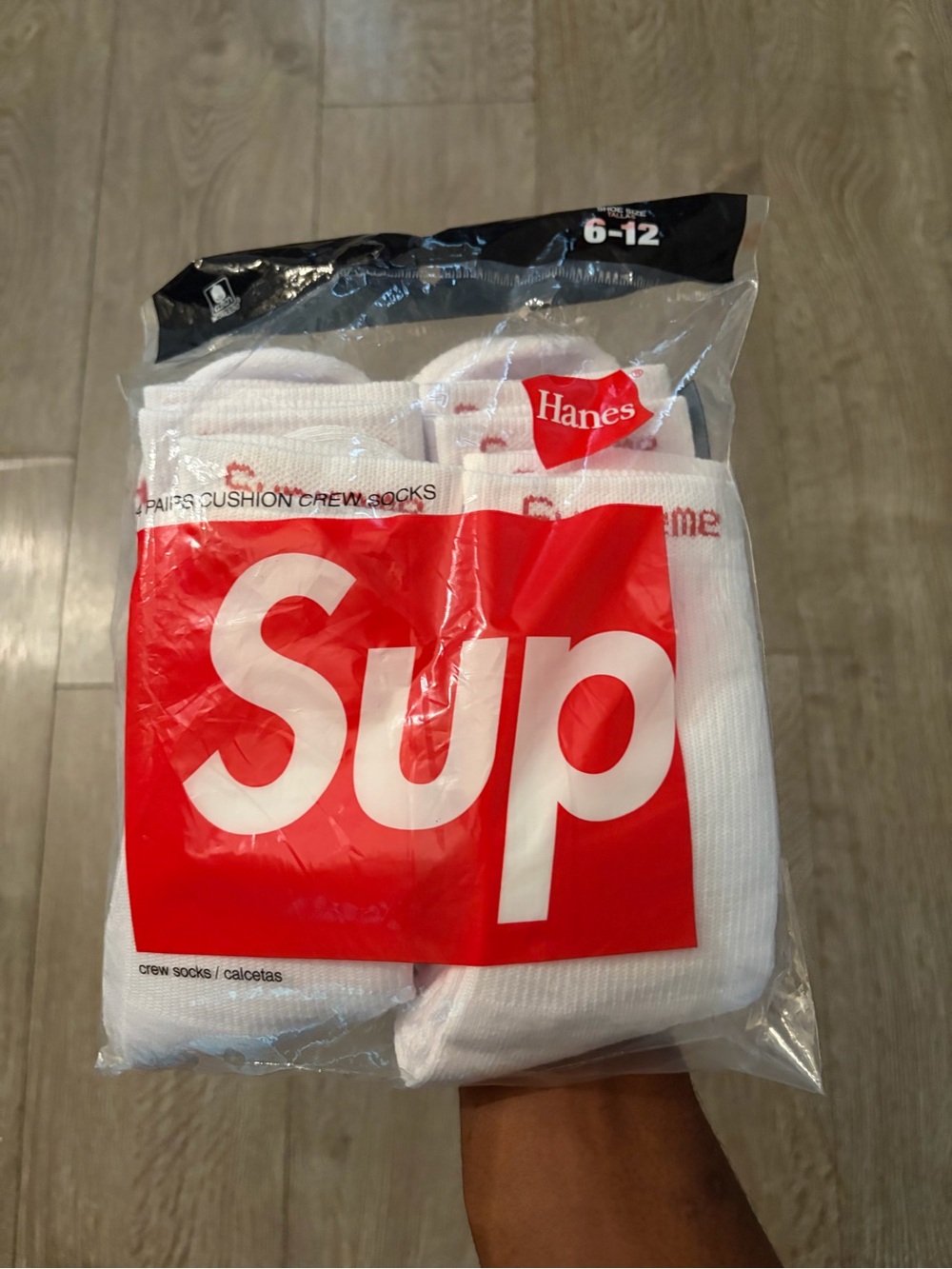 Supreme White Crew Socks with Red Logo Pack